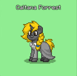 Size: 841x829 | Tagged: safe, derpibooru import, oc, oc only, oc:caltana forrest, pony, unicorn, braid, clothes, green background, horn, pony town, simple background, skirt, solo, unicorn oc