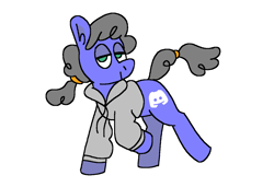 Size: 1316x900 | Tagged: safe, artist:msponies, derpibooru import, oc, oc only, earth pony, pony, clothes, discord (program), female, hoodie, lidded eyes, looking at you, mare, ms paint, ponified, raised leg, simple background, smiling, solo, species swap, tail, white background