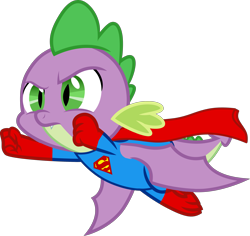 Size: 3179x3000 | Tagged: safe, artist:ponygamer2020, derpibooru import, spike, dragon, father knows beast, cape, clothes, dc comics, flying, simple background, solo, superhero, superhero costume, superman, transparent background, vector, winged spike, wings