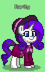 Size: 540x864 | Tagged: safe, derpibooru import, rarity, pony, clothes, coat, detective rarity, green background, hat, pony town, simple background, solo