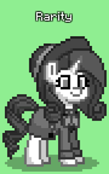 Size: 540x864 | Tagged: safe, derpibooru import, rarity, pony, black and white, clothes, coat, detective rarity, grayscale, green background, hat, monochrome, noir, pony town, simple background, solo