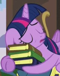 Size: 228x288 | Tagged: safe, derpibooru import, screencap, twilight sparkle, twilight sparkle (alicorn), alicorn, pony, princess spike (episode), adorkable, animated, book, book nest, bookhorse, close-up, cropped, cute, dork, eyes closed, female, gif, princess sleeping on books, sleeping, solo, that pony sure does love books, tired twilight, twiabetes