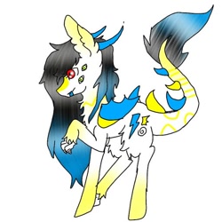 Size: 512x512 | Tagged: safe, derpibooru import, oc, dracony, dragon, hybrid, black mane, blue mane, blue wings, claws, cutie mark, female, gradient mane, horns, red eyes, solo, wings, yellow wings