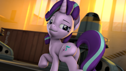 Size: 3840x2160 | Tagged: safe, artist:darkad8000, derpibooru import, starlight glimmer, pony, 3d, butt, looking at you, plot, source filmmaker