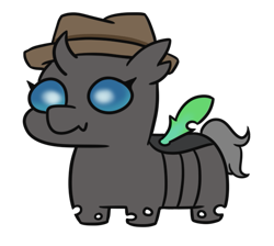 Size: 617x553 | Tagged: safe, artist:jargon scott, derpibooru import, oc, oc only, oc:closed case, changeling, pony, changeling oc, clothes, green changeling, hat, male, simple background, solo, squatpony, transparent background