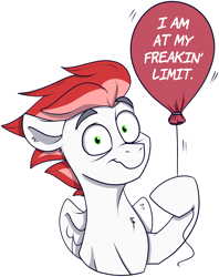 Size: 1431x1803 | Tagged: safe, artist:rutkotka, derpibooru import, oc, oc:swift apex, pegasus, pony, balloon, bust, panicking, reaction image, simple background, solo, sticker, text, transparent background