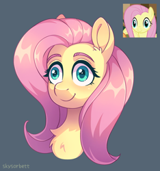 Size: 1944x2073 | Tagged: safe, artist:skysorbett, derpibooru import, screencap, fluttershy, pony, g4, bust, derp, i've seen some shit, portrait, redraw, screencap reference, silly, simple background, thousand yard stare