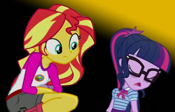 Size: 568x365 | Tagged: safe, derpibooru import, sci-twi, sunset shimmer, twilight sparkle, human, equestria girls, cute, duo, duo female, everfree forest, female, females only, hypnosis, hypnotized, lesbian, sciset, scitwishimmer, shipping, sleeping, sleepy, solo, solo female, sunsetsparkle