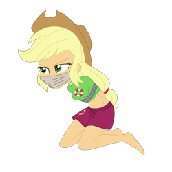 Size: 2500x2500 | Tagged: safe, artist:splendidbondage, derpibooru import, applejack, better together, equestria girls, female, gag, lifeguard applejack, simple background, solo, tied up, transparent background