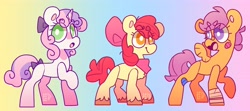 Size: 4096x1822 | Tagged: safe, artist:cocopudu, derpibooru import, apple bloom, scootaloo, sweetie belle, oc, oc only, earth pony, pegasus, pony, unicorn, cutie mark crusaders