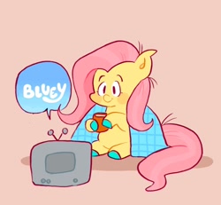 Size: 2048x1896 | Tagged: safe, artist:alexbeeza, derpibooru import, fluttershy, pegasus, pony, bluey, watching tv