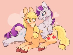 Size: 1062x809 | Tagged: safe, artist:beyhr, derpibooru import, applejack, rarity, oc, oc only, earth pony, pony, unicorn, female, lesbian, rarijack, shipping