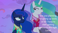 Size: 1280x720 | Tagged: safe, derpibooru import, screencap, princess celestia, princess luna, alicorn, pony, caption, derpibooru, image macro, meta, text