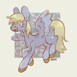 Size: 950x950 | Tagged: safe, artist:beyhr, derpibooru import, derpy hooves, pegasus, pony, abstract background, flower, solo