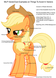 Size: 900x1250 | Tagged: safe, artist:yanoda, derpibooru import, edit, applejack, pony, error, green eyes, guide, how to draw, looking at something, mistake, simple background, smiling, solo, tutorial, vector, white background