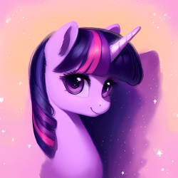 Size: 2048x2048 | Tagged: safe, derpibooru import, generator:purplesmart.ai, generator:stable diffusion, machine learning generated, twilight sparkle, pony, unicorn, g4, simple background, solo