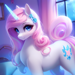 Size: 2048x2048 | Tagged: safe, derpibooru import, generator:purplesmart.ai, generator:stable diffusion, machine learning generated, oc, pony, unicorn, indoors, solo