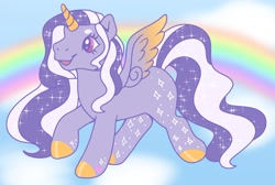 Size: 1632x1097 | Tagged: safe, artist:orcabunnies, derpibooru import, oc, oc only, alicorn, pony, g3, alicorn oc, horn, rainbow, solo, wings