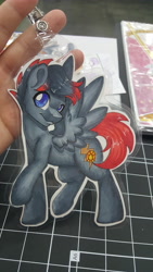 Size: 2988x5312 | Tagged: safe, artist:inkkeystudios, derpibooru import, oc, oc only, pony, badge, looking at you, photo, smiling, solo, spread wings, traditional art, wings