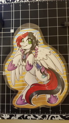 Size: 2988x5312 | Tagged: safe, artist:inkkeystudios, derpibooru import, oc, oc only, pegasus, pony, armor, badge, grin, horseshoes, looking at you, photo, rearing, smiling, solo, spread wings, traditional art, wings