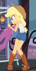 Size: 421x821 | Tagged: safe, derpibooru import, screencap, applejack, equestria girls, equestria girls series, street chic, spoiler:eqg series (season 2), bare shoulders, clothes, cold, female, pants, sleeveless