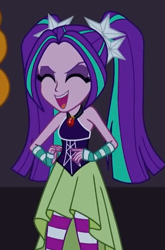 Size: 355x537 | Tagged: safe, derpibooru import, screencap, aria blaze, equestria girls, rainbow rocks, bare shoulders, clothes, dress, evil laugh, female, laughing, sleeveless, solo, solo female