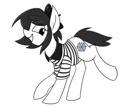 Size: 1513x1322 | Tagged: safe, artist:moonatik, derpibooru import, oc, oc only, oc:isabelle incraft, earth pony, pony, beret, clothes, earth pony oc, hat, shirt, simple background, solo, transparent background
