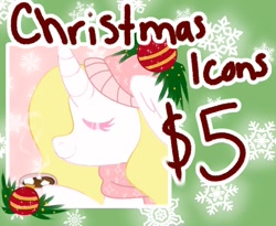 Size: 1100x900 | Tagged: safe, artist:orcabunnies, derpibooru import, oc, oc only, pony, unicorn, advertisement, chocolate, christmas, clothes, curved horn, eyes closed, food, hat, holiday, horn, hot chocolate, marshmallow, scarf, smiling, solo