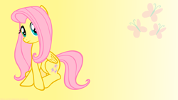 Size: 1920x1080 | Tagged: safe, artist:mlpwallpapermaker, derpibooru import, fluttershy, pegasus, pony, cutie mark, female, gradient background, looking at you, mare, solo, wallpaper