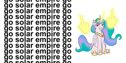 Size: 5000x2500 | Tagged: safe, artist:oldman, derpibooru import, princess celestia, alicorn, pony, derpibooru civil war, meme, middle finger, simple background, solo, vulgar, white background