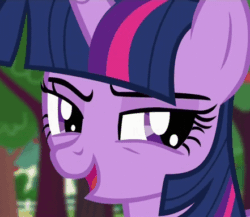 Size: 441x382 | Tagged: safe, derpibooru import, screencap, twilight sparkle, twilight sparkle (alicorn), alicorn, pony, bats!, season 4, animated, apple, apple tree, close-up, cropped, dreamworks face, female, gif, mare, solo, the dreamworks face, tree