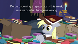 Size: 1280x720 | Tagged: safe, derpibooru import, screencap, derpy hooves, pegasus, pony, caption, derpibooru, image macro, meta, text