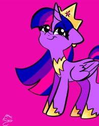 Size: 1074x1368 | Tagged: safe, artist:petaltwinkle, derpibooru import, twilight sparkle, twilight sparkle (alicorn), alicorn, pony, crown, jewelry, purple background, regalia, simple background, solo