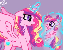 Size: 1368x1074 | Tagged: safe, artist:petaltwinkle, derpibooru import, princess cadance, alicorn, pegasus, pony, duo, foal, self paradox, self ponidox