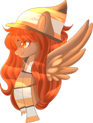 Size: 1072x1420 | Tagged: safe, artist:sakimiaji, derpibooru import, oc, oc only, oc:trisha oakwood, pegasus, pony, bust, clothes, female, hat, pegasus oc, profile, scarf, simple background, solo, transparent background