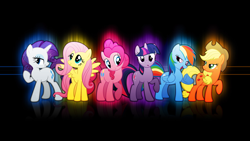 Size: 1920x1080 | Tagged: safe, derpibooru import, applejack, fluttershy, pinkie pie, rainbow dash, rarity, twilight sparkle, earth pony, pegasus, pony, unicorn, black background, mane six, simple background