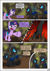 Size: 1600x2281 | Tagged: safe, artist:thunderelemental, derpibooru import, twilight sparkle, changeling, pony, comic:swarm rising, comic, silence, speech bubble, stomp