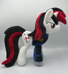 Size: 1882x2048 | Tagged: safe, artist:hibiscusstitch, derpibooru import, oc, oc only, oc:blackjack, pony, unicorn, fallout equestria, fallout equestria: project horizons, clothes, fanfic art, horn, irl, jumpsuit, photo, pipbuck, plushie, unicorn oc, vault suit