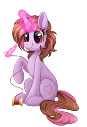 Size: 742x1077 | Tagged: safe, artist:hibiscusstitch, derpibooru import, oc, oc only, oc:hibiscus stitch, pony, unicorn, female, horn, needle, simple background, solo, thread, unicorn oc, white background