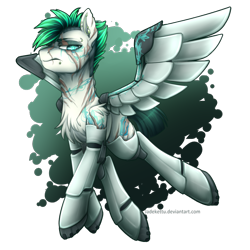 Size: 1024x1024 | Tagged: safe, artist:jadekettu, derpibooru import, oc, oc:paint bomb, pegasus, amputee, cybernetic eyes, cybernetic legs, eye scar, facial scar, pegasus oc, piercing, prosthetics, scar, scared