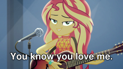 Size: 1280x720 | Tagged: safe, derpibooru import, edit, screencap, sunset shimmer, better together, equestria girls, let it rain, caption, image macro, text