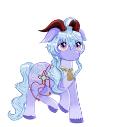 Size: 3000x3000 | Tagged: safe, artist:mickeypony, derpibooru import, goat, pony, ganyu (genshin impact), genshin impact, goat horns, goat pony, horns, ponified, simple background, solo, species swap, white background