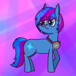 Size: 1593x1593 | Tagged: safe, artist:neonshy02, derpibooru import, oc, oc:neon shy, earth pony, pony, chromatic aberration, headphones, solo