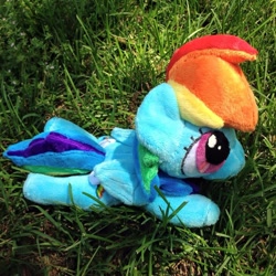 Size: 960x960 | Tagged: safe, artist:hibiscusstitch, derpibooru import, rainbow dash, pegasus, pony, female, grass, irl, photo, plushie, solo