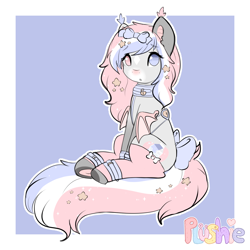 Size: 2000x2000 | Tagged: safe, artist:pastel-pony-princess, derpibooru import, oc, oc only, bat pony, pony, bow, clothes, cuffs, hair bow, solo, stars, stockings, tail, tail bow, thigh highs