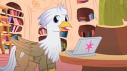 Size: 1280x721 | Tagged: safe, artist:mlp-silver-quill, derpibooru import, oc, oc:silver quill, after the fact, after the fact:twilight time, computer, golden oaks library, laptop computer