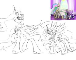 Size: 1368x1074 | Tagged: safe, artist:petaltwinkle, derpibooru import, princess celestia, twilight sparkle, alicorn