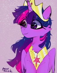 Size: 1074x1368 | Tagged: safe, artist:petaltwinkle, derpibooru import, twilight sparkle, twilight sparkle (alicorn), alicorn, pony, cheek fluff, chest fluff, crown, jewelry, regalia, solo