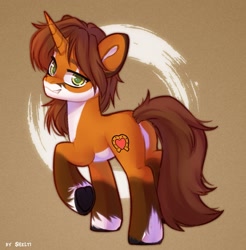 Size: 1957x1985 | Tagged: safe, artist:shelti, derpibooru import, oc, oc only, fox, fox pony, hybrid, pony, butt, colored pupils, commission, countershading, facial markings, horn, looking at you, looking back, looking back at you, male, plot, raised hoof, raised leg, simple background, smiling, smirk, stallion, standing, tan background, unshorn fetlocks