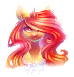 Size: 2402x2497 | Tagged: safe, artist:prettyshinegp, derpibooru import, oc, oc only, oc:pretty shine, pony, unicorn, bust, female, hair over one eye, horn, mare, simple background, solo, transparent background, unicorn oc